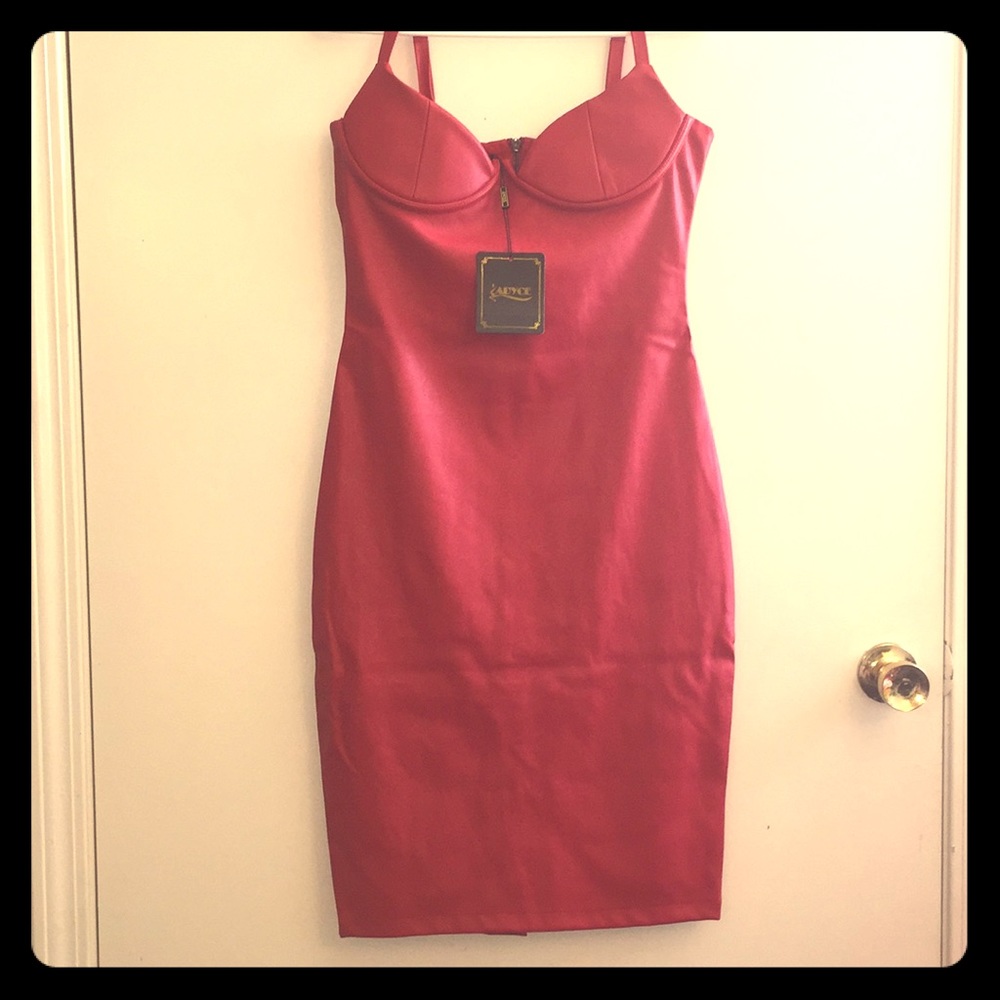 Red underwire leather dress